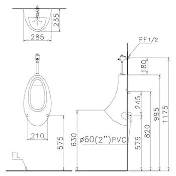 Bản vẽ kỹ thuật bồn tiểu Caesar U0221