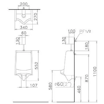 Bản vẽ kỹ thuật bồn tiểu Caesar U0230