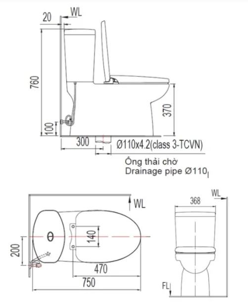 Bản vẽ bồn cầu VF2719 American Standard