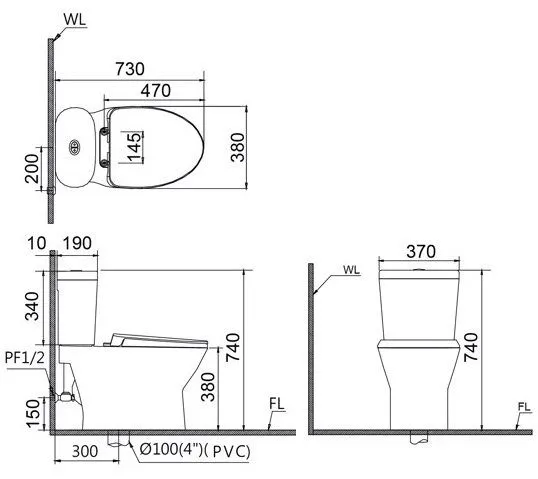 ban-ve-bon-cau-caesar-cd1320-taf400h Bản vẽ bồn cầu caesar CD1320 nắp rửa TAF400H