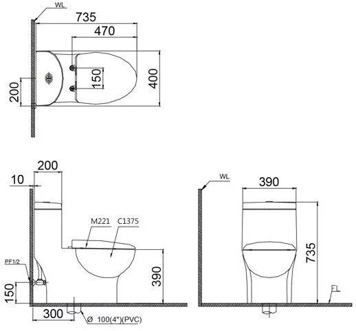 ban-ve-bon-cau-caesar-cd1375-taf400h Bản vẽ kích thước bồn cầu điện tử CD1375 nắp TAF400H Caesar