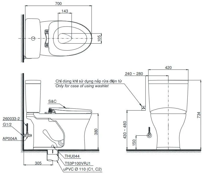 ban-ve-bon-cau-toto-cs735dt2 Bản vẽ bồn cầu C735 nắp êm TC393VS TOTO