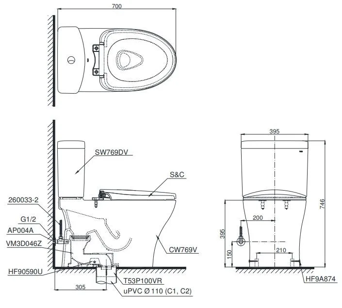 ban-ve-bon-cau-toto-cs769dt2 Bản vẽ kỹ thuật xí bệt TOTO CS769DT2