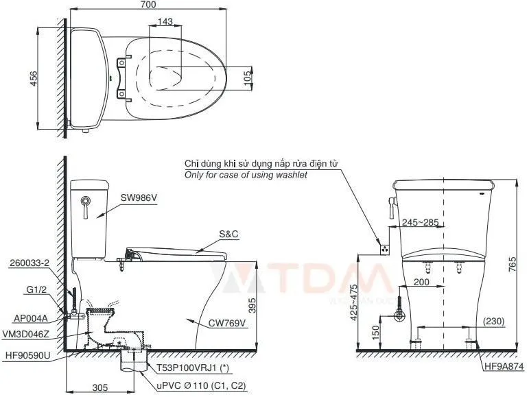 ban-ve-bon-cau-toto-cs986gt9 Bản vẽ kỹ thuật xí bệt TOTO C986 + S986G