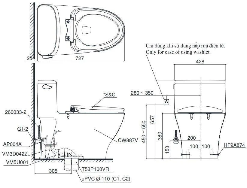 ban-ve-bon-cau-toto-ms887t2 Bản vẽ bồn cầu TOTO MS887T2 1 khối