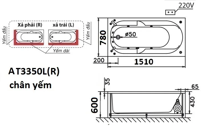 ban-ve-bon-tam-caesar-at3350lr-chan-yem Bản vẽ kỹ thuật bồn tắm dài Caesar AT3350L(R) 1.5M