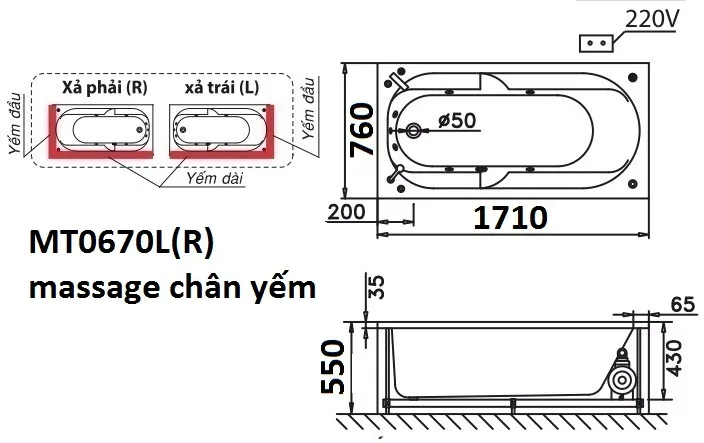 ban-ve-bon-tam-dai-massage-caesar-mt0670-chan-yem Bản vẽ kỹ thuật bồn tắm dài Caesar MT0670L(R) 1,7M