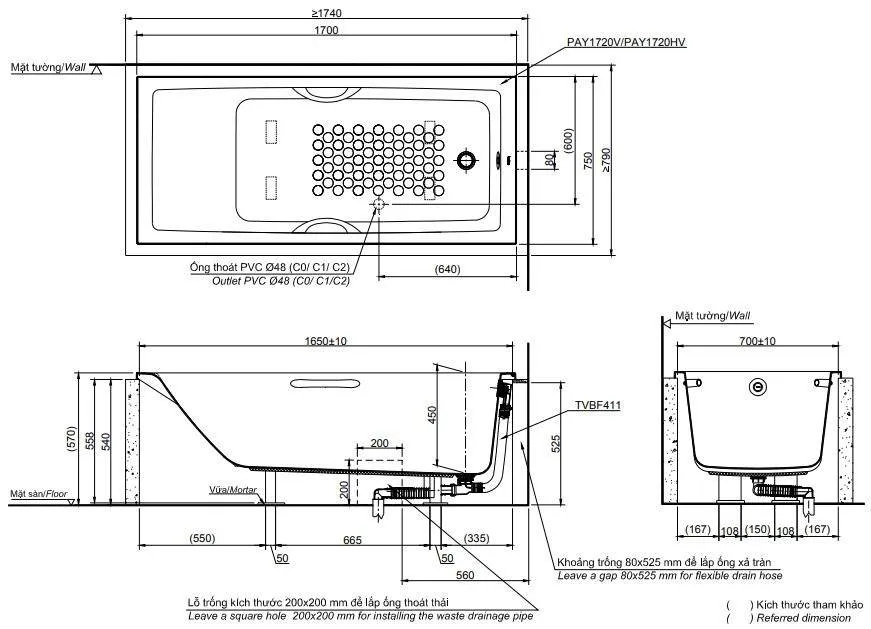 ban-ve-bon-tam-toto-pay1720v Bản vẽ kỹ thuật bồn tắm TOTO PAY1720V-TBVF411