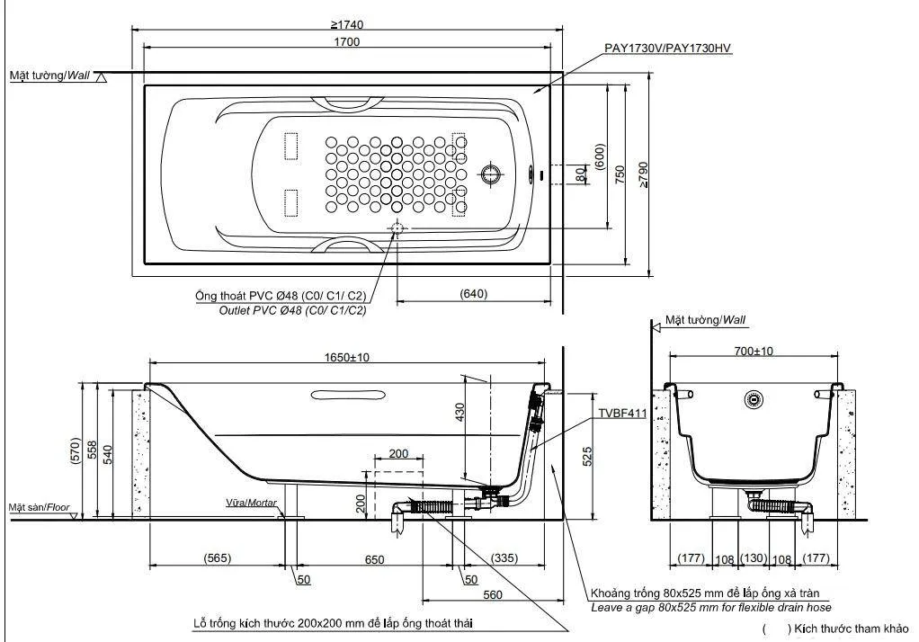 ban-ve-bon-tam-toto-pay1730hv Bản vẽ kỹ thuật bồn tắm TOTO PAY1730HV-TBVF411