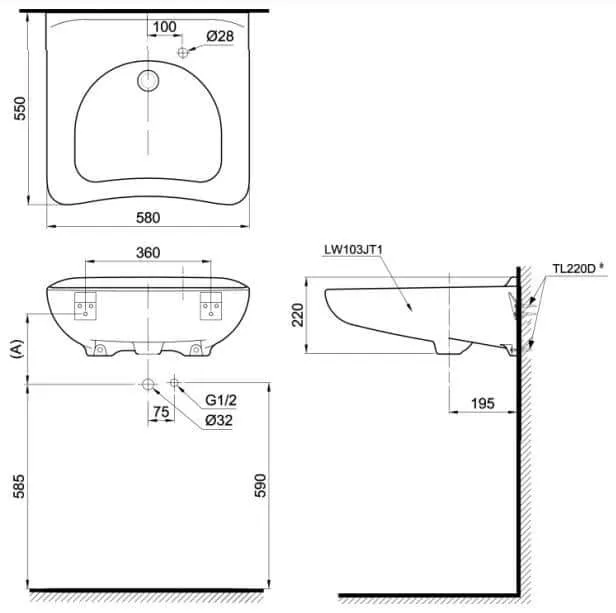 ban-ve-chau-dich-vu-toto-lw103jt1-t205qn Bản vẽ chậu sứ TOTO LW103JT1 T205QN