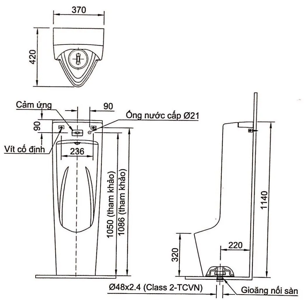 ban-ve-inax-afu-600vac Bản vẽ kích thước bồn tiểu cảm ứng Inax AFU600VAC