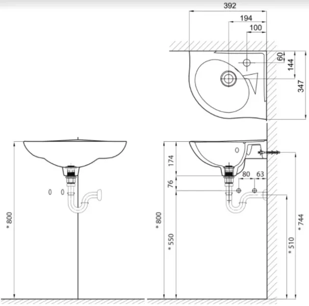 Lavabo Góc Inax L-281V Chậu Rửa Treo Tường