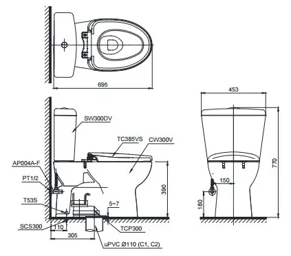 ban-ve-ky-thuat-bon-cau-cs300drt2y1 Bản vẽ kỹ thuật xí bệt TOTO CS300DT2Y1