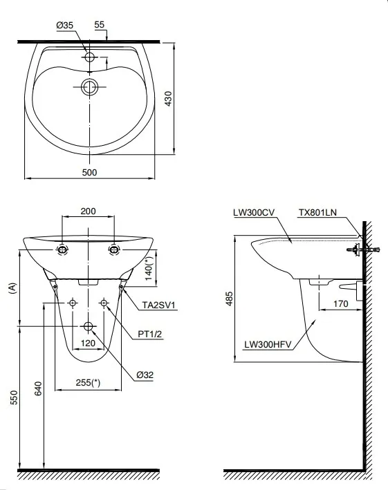 ban-ve-ky-thuat-chau-rua-mat-lavabo-toto-lht300cr Bản vẽ bồn rửa mặt lavabo TOTO LHT300CR