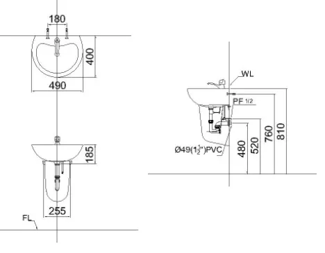 ban-ve-lavabo-caesar-treo-tuong-l2150-p2443 Bản vẽ kỹ thuật chậu lavabo treo tường L2150 P2443