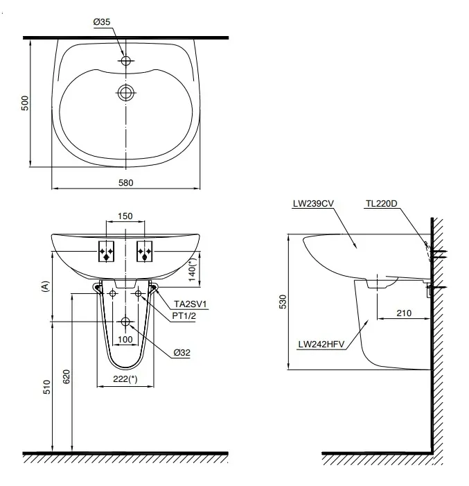 ban-ve-lavabo-toto-lht239cr chậu rửa mặt TOTO LHT239C