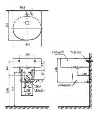 ban-ve-lavabo-toto-lht766cr Bản vẽ bồn rửa mặt lavabo TOTO LHT766CR