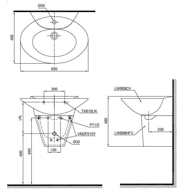 ban-ve-lavabo-toto-lht908c Bản vẽ bồn rửa mặt lavabo TOTO LHT908C