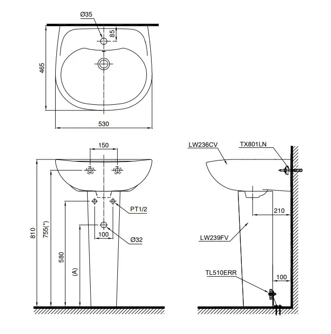 ban-ve-lavabo-toto-lpt236c Bản vẽ bồn rửa mặt lavabo TOTO LPT236CS