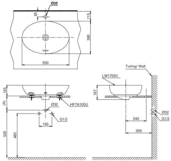 ban-ve-lavabo-toto-lt1705 Bản vẽ lavabo LT 1705 TOTO đặt bàn