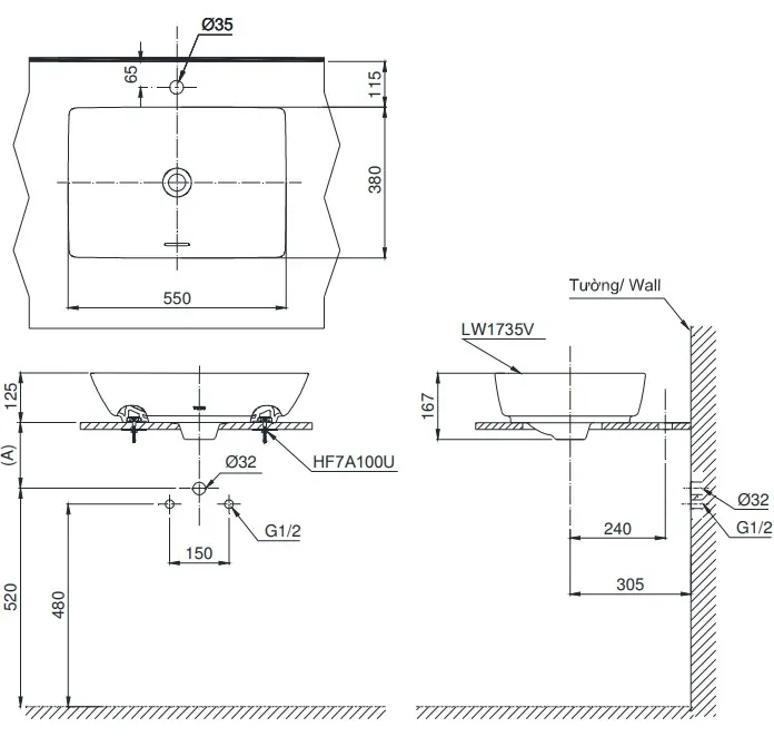 ban-ve-lavabo-toto-lt1735 Bản vẽ lavabo LT1735 TOTO đặt bàn