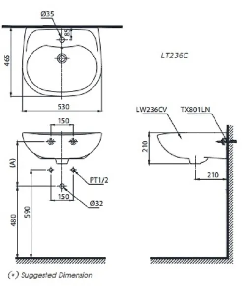 ban-ve-lavabo-toto-lt236c Bản vẽ bồn rửa mặt lavabo TOTO LT236CS