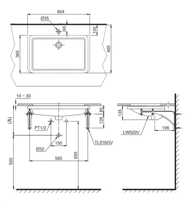ban-ve-lavabo-toto-lt520t Bản vẽ bồn rửa mặt lavabo TOTO LT520T