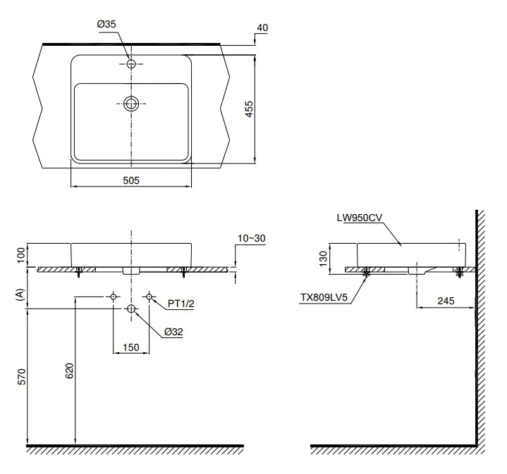 ban-ve-lavabo-toto-lt950c Bản vẽ bồn rửa mặt TOTO LT950C