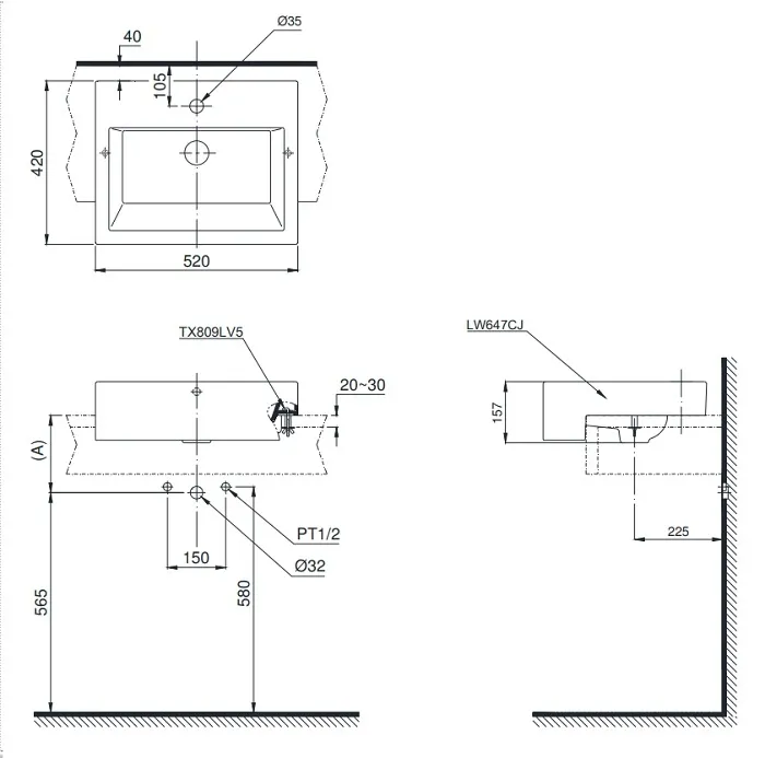 ban-ve-lavabo-toto-lw647cjw Bản vẽ bồn rửa mặt lavabo TOTO LW647C