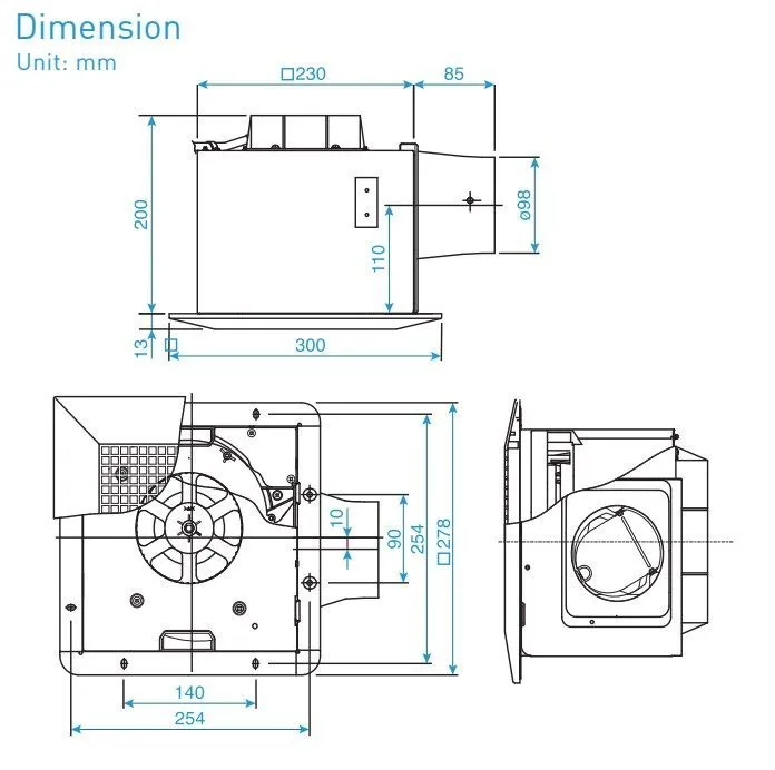 ban-ve-panasonic-fv-24cu9 Bản vẽ kích thước quạt hút âm trần Panasonic FV 24CU9
