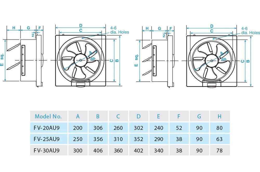Bản vẽ quạt hút gắn tường dân dụng FV-25AU9 Panasonic