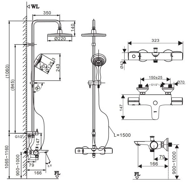 ban-ve-sen-cay-inax-bfv-3415t-1c bản vẽ kích thước sen cây INAX BFV-3415T-1C