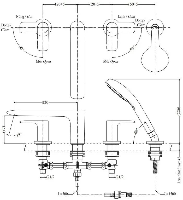 ban-ve-tbg04202b Bản vẽ sen tắm xả bồn TBG04202B có tay sen cầm tay