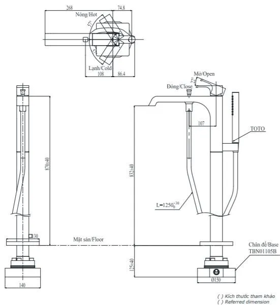 ban-ve-toto-tbg08306a Bản vẽ kỹ thuật vòi xả bồn tắm Toto TBG08306 A TBN01105 B