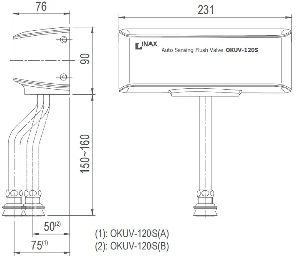 Bản vẽ kỹ thuật van xả tiểu cảm ứng INAX OKU-120S(A/B)