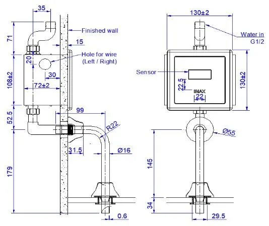 Bản vẽ van xả tiểu nam OKUV30SM