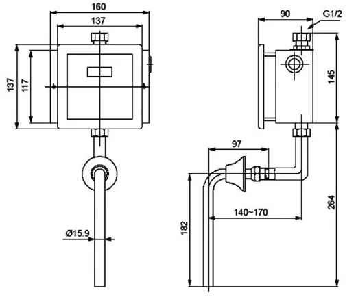 Bản vẽ kỹ thuật van xả tiểu cảm ứng INAX OKUV-32SM