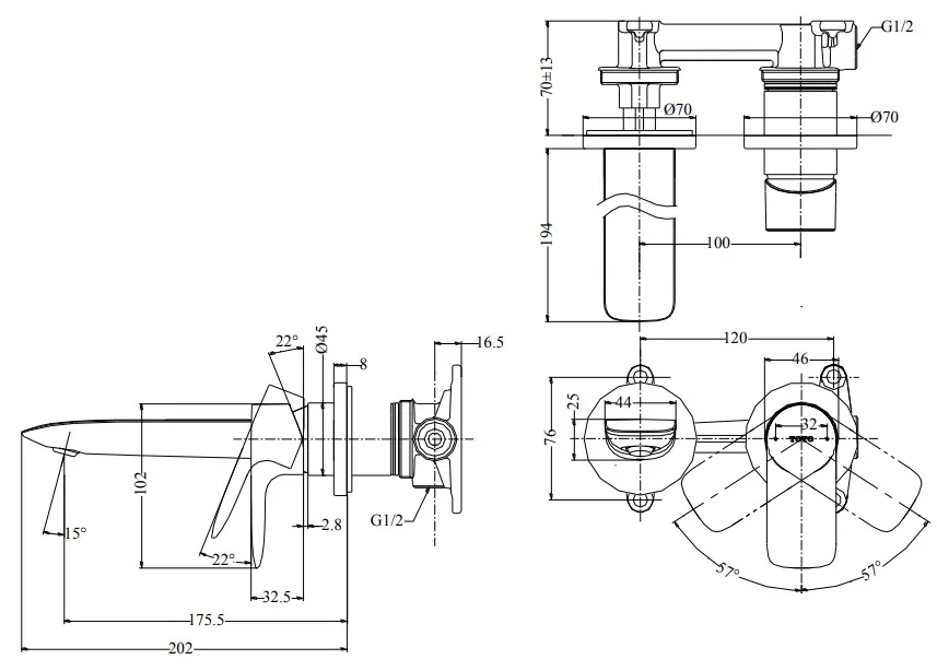 ban-ve-voi-lavabo-toto-tlg04309b bản vẽ vòi chậu gật gù TOTO TLG04309B nóng lạnh gắn tường