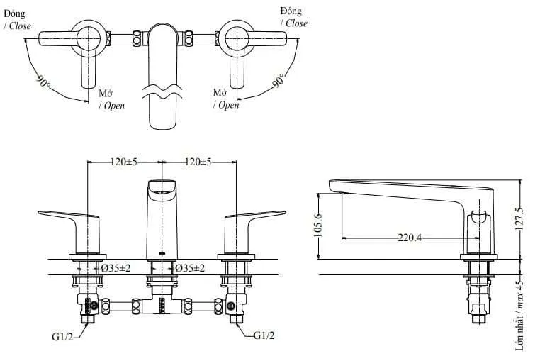 ban-ve-voi-toto-tbg03201b Bản vẽ sen tắm xả bồn TBG03201B