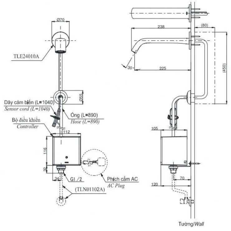 ban-ve-voi-toto-tle24010a-tle01502a1-tln01102a Bản vẽ vòi tự động TOTO TLE24010A+TLE01502A1+TLN01102A