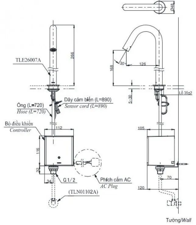 ban-ve-voi-toto-tle26007a-tle01502a1-tln01102a Bản vẽ vòi tự động TOTO TLE26007A TLE01502A1 TLN01102A