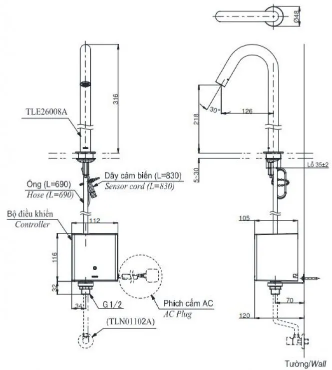 ban-ve-voi-toto-tle26008a-tle04502a1-tln01102a Bản vẽ vòi tự động TOTO TLE26008A TLE04502A1 TLN01102A