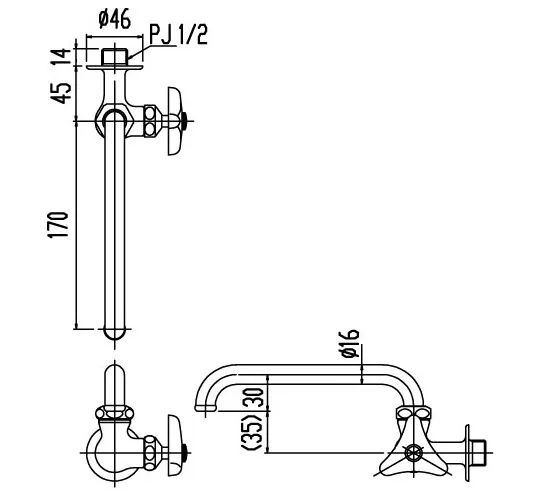lf16 Bản vẽ kỹ thuật vòi gắn tường INAX LF-16-13