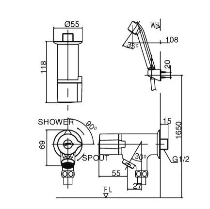 v10 Bản vẽ kỹ thuật vòi sen tắm INAX BFV-10