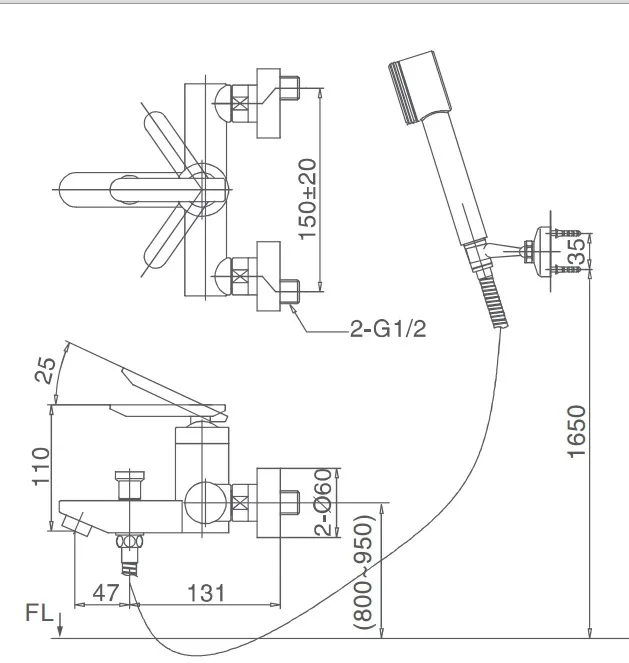 Bản vẽ kỹ thuật Vòi sen tắm nóng lạnh INAX BFV-4000S-5C