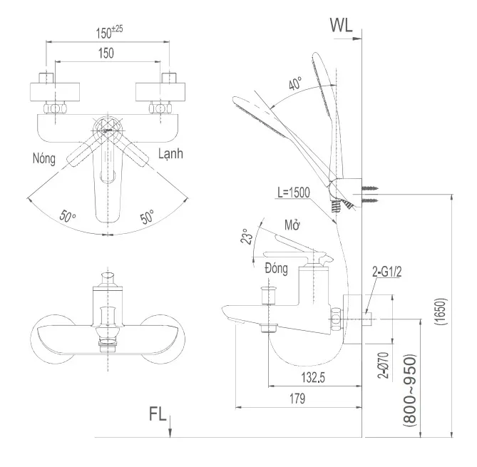 Bản vẽ kỹ thuật Vòi sen tắm nóng lạnh INAX BFV-4103S