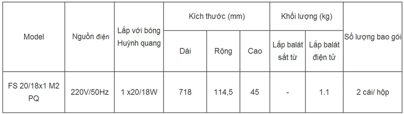 Máng đèn huỳnh quang Phân quang đơn FS 20/18x1 M2 PQ