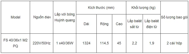 Máng đèn huỳnh quang Phân quang đơn 1m2 FS 40/36x1 M2 PQ