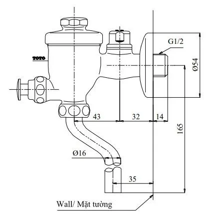 ban-ve-toto-du601srr Bản vẽ kích thước van xả tiểu TOTO DU601SRR