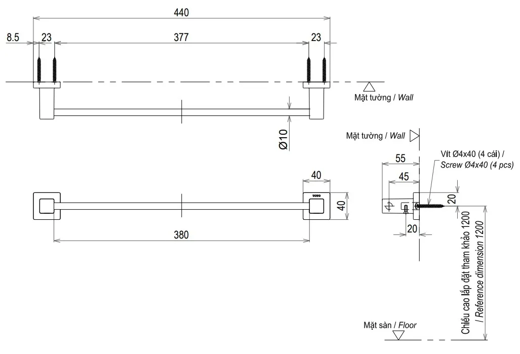 ban-ve-thanh-treo-khan-toto-yt408s4rv Bản vẽ thanh vắt khăn TOTO YT408S4RV